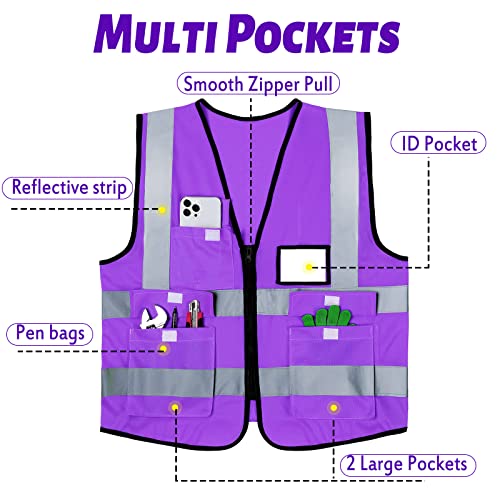 EBOOT 20 Pack Safety Vest High Visibility Reflective, Purple - color: Purple