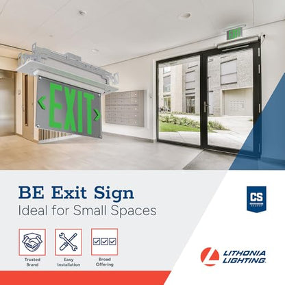 Lithonia Lighting Basics Edge-lit LED Exit Sign with Green Letters, Universal Mount Emergency Exit Only Sign, Ni-Cad Battery Backup (BE W G UM M2) - size: 1-Pack | Green Letters, style: Universal Mount