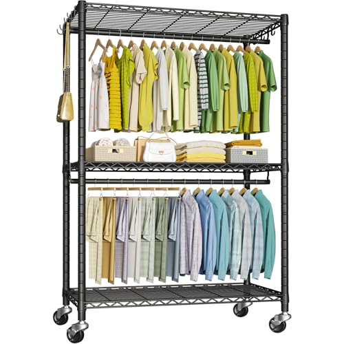 FUTASSI Rolling Clothes Rack, Clothing Racks for Hanging Clothes, Black - color: Black, size: P3 Plus