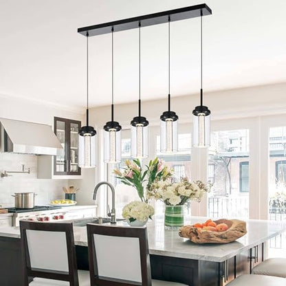 MELUCEE 5-Light Black Chandelier for Dining Room with Clear Glass Shade - color: Black, size: 5-Light-Rectangle