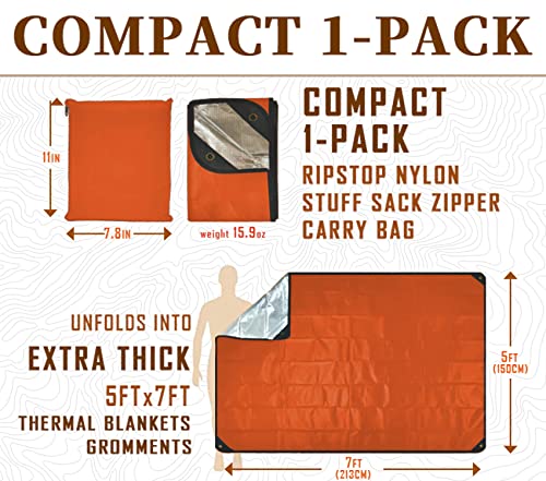 Heavy Duty Survival Blanket -Multifunctional Reflective Tarp Thermal Blanket - 60" x 83" Waterproof Sandproof for Camping Hiking Outdoors Multifunctional Emergency Blanket… - color: Orange