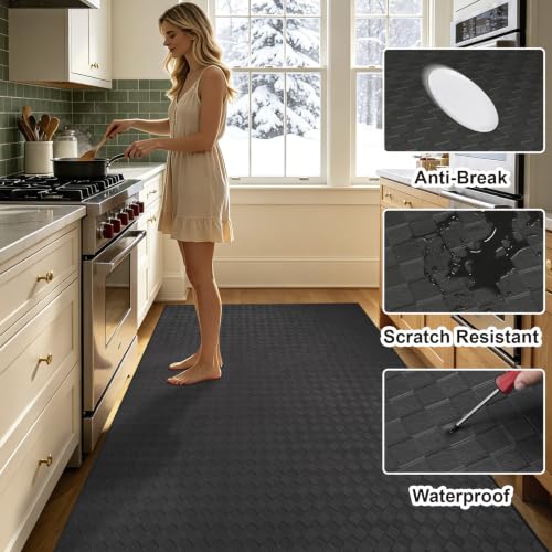 Kitchen Mats and Rugs Cushioned Anti-Fatigue, 47.2" x 70.9", Black - color: Black, size: 70.9"L x 47.2"W x 0.4"Th