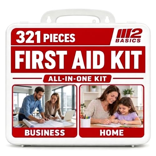 M2 BASICS 321 Piece All-Purpose First Aid Kit, Hard Case for Home, Business
