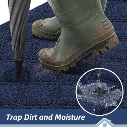 BEQHAUSE Dirt Trapper Door Mat 36" x 60" Non-Slip Washable, Blue - color: Blue, size: 36" X 60" (Rectangular)