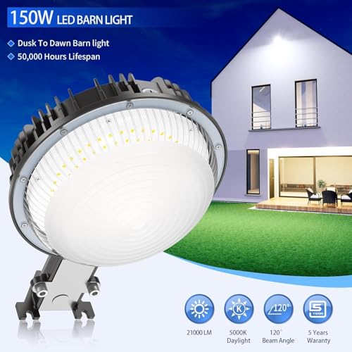150W LED Barn Light 22500LM with Dusk to Dawn Photocell, 5000K Daylight Yard Area Light, IP65 Waterproof, AC100-277V for Security/Farmhouse/Garage - color: 150 Watt-5000K