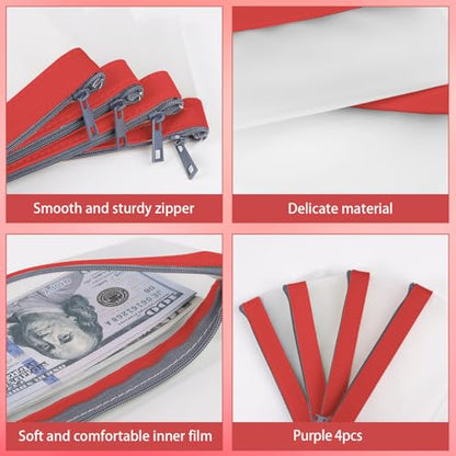 Clear Money Envelopes for Cash Cash Money Bag Pouch 7.6"x3.7" - color: Red