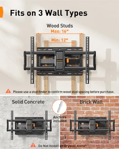 Perlegear TV Wall Mount Full Motion for 42–97 inch TVs up to 132 lbs - size: Fits 42-97" TVs / Max 16" Wood Stud