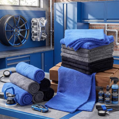 Shimeyao Blue,Black,Gray 20 Pcs 16 x 16 Inch Microfiber Car Detailing Towel - color: Blue,black,gray