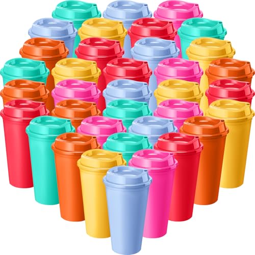 36 Pack Summer Coffee Cups with Lids 16 oz Summer Reusable Cups - color: Summer Color