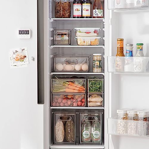 Mano Stackable Fridge Drawers Pull Out Bins with Handle Clear Refrigerator Drawers Organizer Food Storage Container Box with Dividers Plastic Produce Saver for Pantry, Cabinet, Kitchen, Clothes（7Pack） - style: 3*6L+2*3L+2*9L