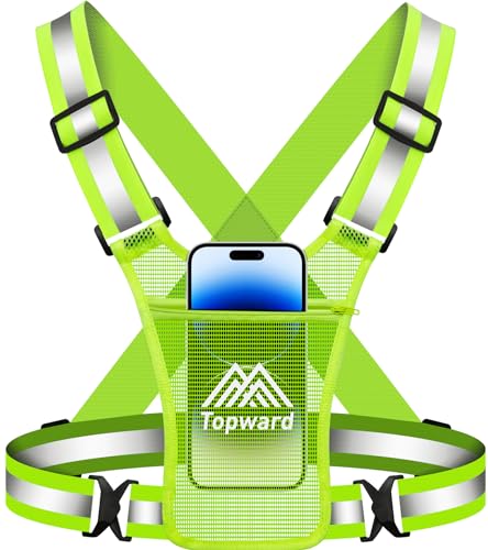 Topward Running Vest Chest Phone Holder for Women Men, Reflective Vest Safety Gear for Dog Walking Cycling - Adjustable Waist/Shoulder - color: Green