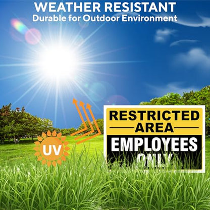 Restricted Area Employees Only Signs Outdoor - Rust Free Aluminium Metal No Entry Sign, UV Protected, Waterproof, Durable Ink Weather Resistant, Easy to Install & Read - 2 Pre-drilled Holes - color: Pack of 2, size: 18"x24"