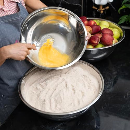 8 Quart Large Stainless Steel Mixing Bowls Set, 3-Pack, Nesting Bowls