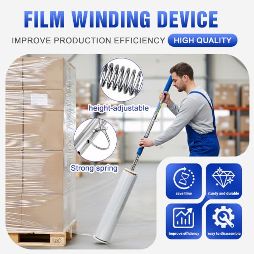 Long Handle Pallet Stretch Wrap Dispenser, Stretch Wrap Dispenser for Film Width 12-20 inch, Rolls 1.5" to 3" Diamater, Stretch Wrap with Handles for Warehouse, Logistics, Factory Shipping & Packaging