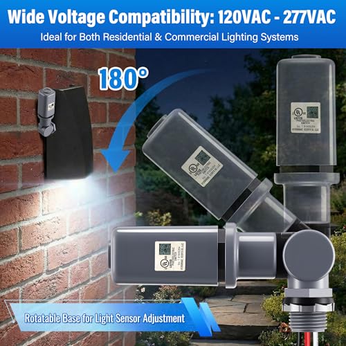 2 Pack Photocell Sensor for Outdoor Light, 120-277VAC Swivel PhotoCell