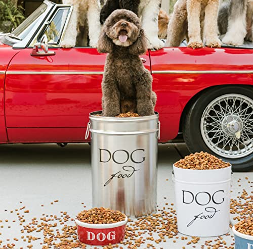 Harry Barker Classic White Dog Food Storage Canister – Large, Airtight Stainless Steel Pet Food Container, Holds Up to 40 lbs Dry Dog Food, Kitchen Counter & Pantry Storage - White - color: White