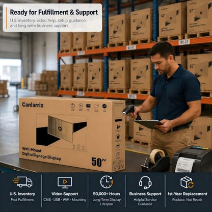 55" Wall-Mounted Digital Signage Display, 4K Menu Board - size: 55 Inch