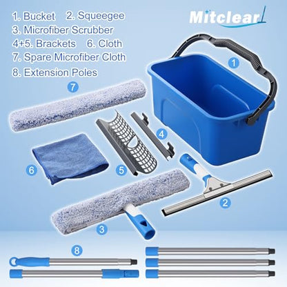 Mitclear Window Cleaning Kit 77'' Long Handle with Bucket for Home Outdoor - style: Window Cleaning Kit with Poles