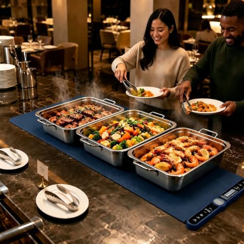 XXL Food Warming Mat for Parties Buffet 40”X15” Silicone Food Warmer 550W - size: Blue-XXL 15*40in