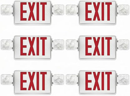 Double Sided LED Emergency EXIT Sign, Remote Capable, Two LED Flood Lights, Backup Battery, US Standard Red Letter Emergency Exit Lighting, Commercial Grade, 120-277V, FireResistant(UL 94V-0) (6 Pack) - size: 6 Pack