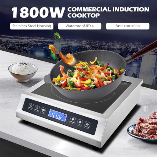 Commercial Induction Cooktop, Portable Electric Countertop Burner with Sensor Touch and LCD Screen(1800W/120V),Commercial Grade Induction cooker for Hotel Restaurant School - style: 1800W