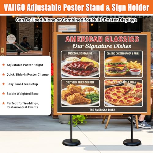 6Pack Adjustable Poster Stand for Display, Single-Sided Floor Pedestal Sign Holder, Poster Board Easel Stand up to 58", Welcome Sign Stand for Foam & Board, Wedding, Business & Events – Black - size: 6 Pack