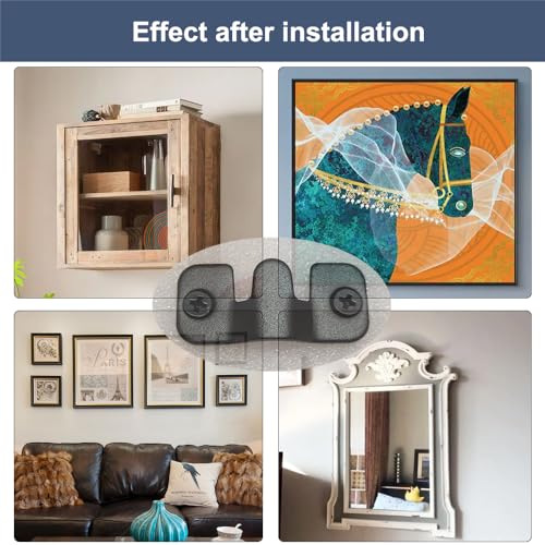 20Pcs Black Flush Mount Bracket 1.73" x 0.75" Stainless Steel Interlock Photo Hanging Buckle, Heavy Duty Picture Hanger Sectional Connector Z Clips Headboard Wall Mounting Brackets with Screws - size: 1.73" x 0.75"/ 2 hole
