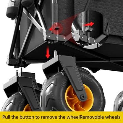 DXZ Beach Wagon Cart with Big Wheels for Sand – Folding Collapsible Wagon, Heavy Duty Wagons Carts Foldable for Beach, Camping, Outdoor Gear, Easy Setup Black Yellow - color: Black Yellow