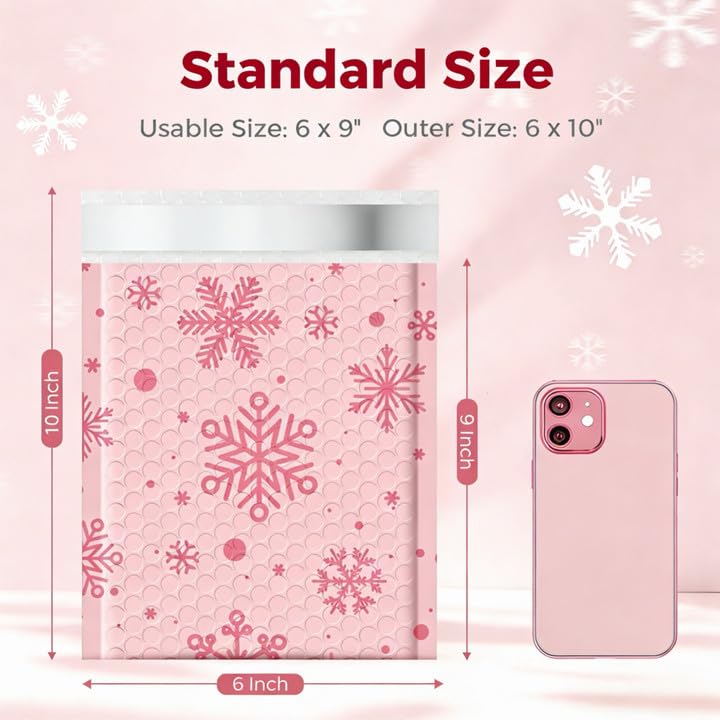 Metronic Bubble Mailer 6x10" 50 Pack Snowflake Cute Design Bubble Envelopes - color: Snowflake, size: 6x10" 50PC