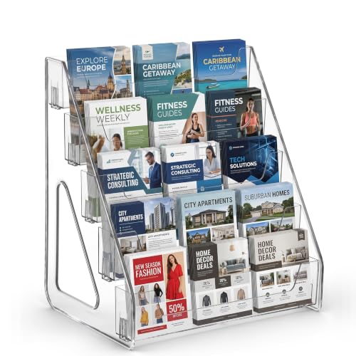 5 Tier Acrylic Brochure Holder Display Stand, Pamphlet and Flyer Organizer, Table Sign Holder for Office, Home, Store