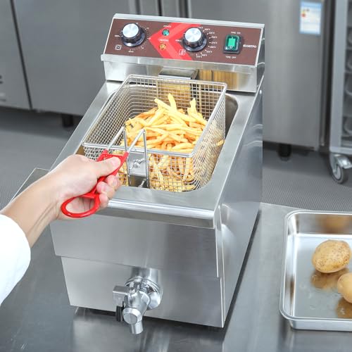 EGGKITPO Deep Fryer 12L Large Electric Fryer with Oil Drain and Timer Deep Fryer with Basket and Lid Stainless Steel Countertop fryer Commercial Fryer for Restaurant and Home Kitchen 120V 1750W - size: 12L