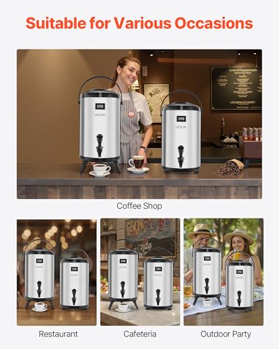 VEVOR Insulated Beverage Dispenser, 3.2 Gal/12L Stainless Steel Thermal Drink Server with Spigot & Temp Display, Suitable for Hot and Cold Drinks, for Tea Coffee Water in Cafes & Restaurants, 2 Pack - size: 3.2 Gal (2 Pack)
