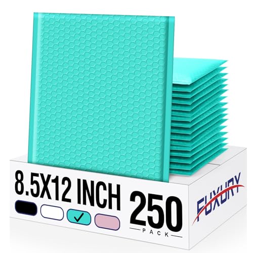 Fuxury 250Pack Teal Bubble Mailers 8.5x12" Medium Opaque Padded Envelopes - color: Teal, size: 8.5x12" 250PC