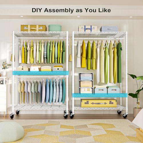 FUTASSI Rolling Clothes Rack, Clothing Racks for Hanging Clothes, White - color: White, size: P3 Plus