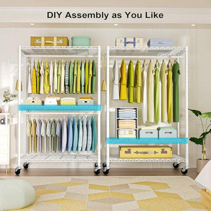 FUTASSI Rolling Clothes Rack, Clothing Racks for Hanging Clothes, White - color: White, size: P3 Plus