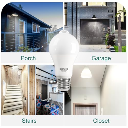 DiCUNO PIR Motion Sensor Light Bulbs, 12W, Daylight White 5000K, 2-Pack - color: Daylight White 5000k
