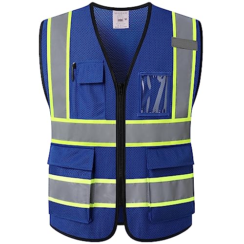 Hi Vis Reflective Safety Vest for Men Women,Meets ANSI/ISEA - color: Blue, size: X-Large