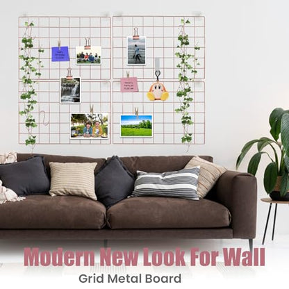 CIKLCIX Wire Wall Grid Panel Set of 2, Photo Display Board & Memo Board - color: Rose Gold, size: 2 Pack