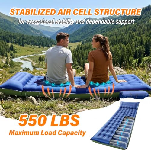 Camping Sleeping Pad, 6 inch Thick Ultralight Camping Mat with Pillow, Built-in Foot Pump Inflatable Sleeping Pads Compact for Camping Backpacking Hiking Traveling Tent,Single,Blue - color: Blue