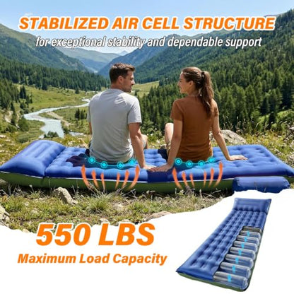 Camping Sleeping Pad, 6 inch Thick Ultralight Camping Mat with Pillow, Built-in Foot Pump Inflatable Sleeping Pads Compact for Camping Backpacking Hiking Traveling Tent,Single,Blue - color: Blue
