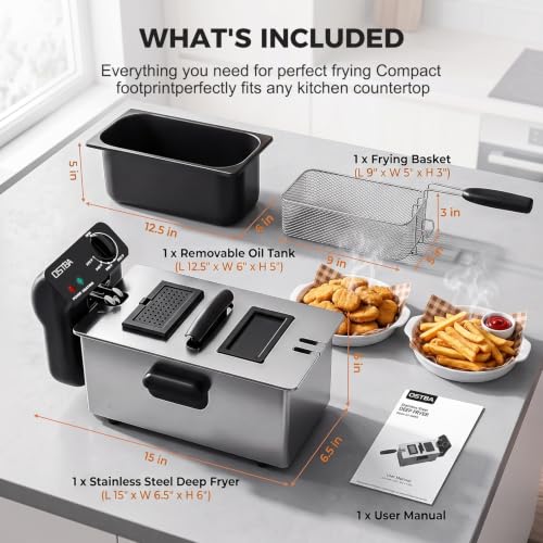 OSTBA Electric Deep Fryer with Basket, 3.2QT Stainless Steel Countertop - size: 3.2QT
