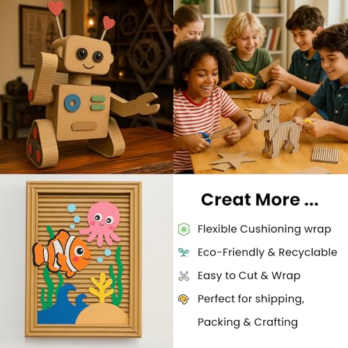 Corrugated Cardboard Roll, 17 x 216 Inches Large Cardboard Sheets Thicker Cardboard Paper Rolls for Crafts, Shipping, Gift Packaging, DIY (Brown)