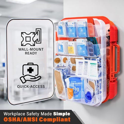 EVERLIT 400 Pcs OSHA Compliant First Aid Kit (Orange) - color: Orange