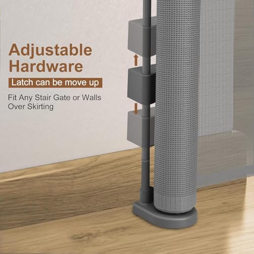 Miumoon 100 inch Reinforced Retractable Baby Gates 34 inch Tall - color: Gray, size: 34" Tall x 100" Wide