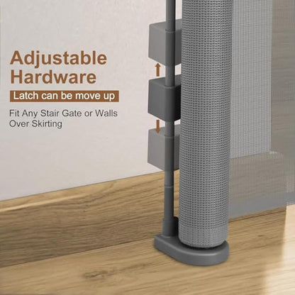 Miumoon 100 inch Reinforced Retractable Baby Gates 34 inch Tall - color: Gray, size: 34" Tall x 100" Wide