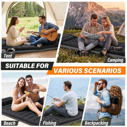 Camping Sleeping Pad, 6 inch Thick Ultralight Camping Mat with Pillow, Built-in Foot Pump Inflatable Sleeping Pads Compact for Camping Backpacking Hiking Traveling Tent,Single,Black - color: Black