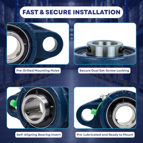Jeremywell UCFL205-16 Pillow Block Bearing (2 Pack), 1 inch Bore, 2-Bolt Flange Mounted, Solid Base, Self-Alignment - size: UCFL205-16