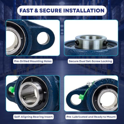 Jeremywell UCFL204-12 Pillow Block Bearing (2 Pack), 3/4 inch Bore, 2-Bolt Flange Mounted, Solid Base, Self-Alignment - size: UCFL204-12
