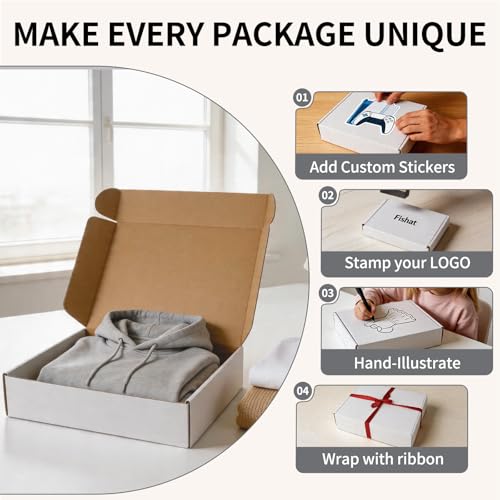 Fishat 13" x 10" x 3" White Corrugated Cardboard Shipping Boxes Set of 25 - size: 13" x 10" x 3"