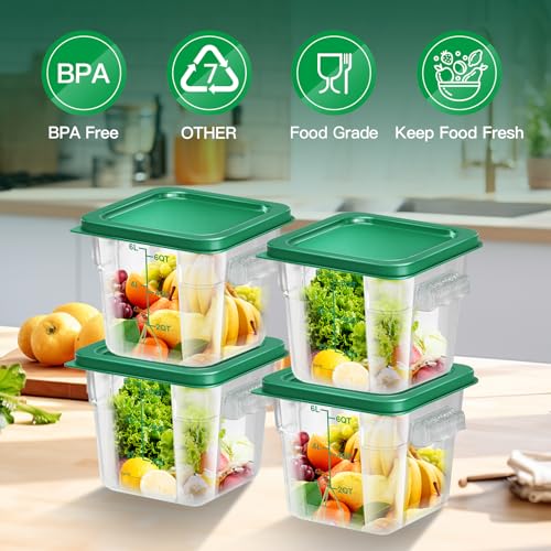 4 pcs 6qt Food Storage Containers with Lid, Square Clear Commercial Storage Containers with Handle and Scale for Food Storage in Home Kitchen & Dining (Green) - color: A3-6QT-4PCS-GREEN